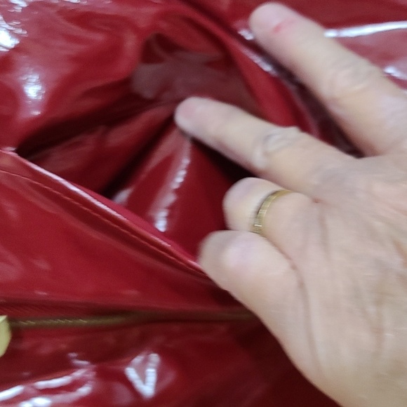 LAL Live A Little Womens Red Faux Patent Leather Zips Moto  Jacket Sz M GUC READ - Picture 5 of 13